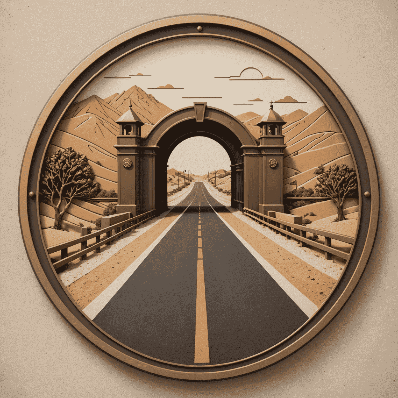 Toslyk logo - A stylized road with a toll gate in bronze and sand colors