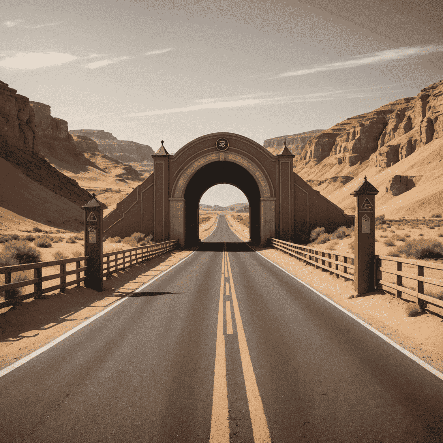 Toslyk logo - A stylized road with a toll gate in bronze and sand colors