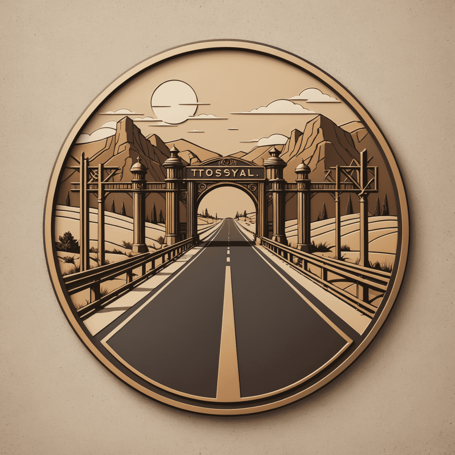 Toslyk logo - A stylized road with a toll gate in bronze and sand colors