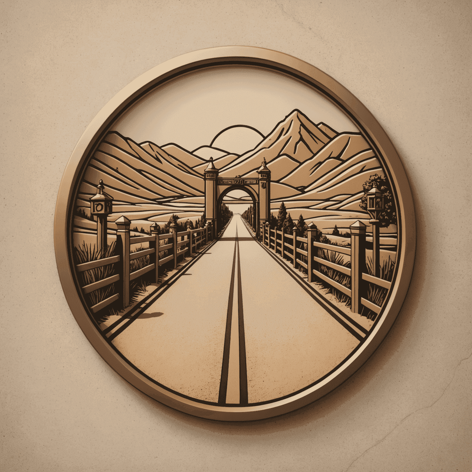 Toslyk logo - A stylized road with a toll gate in bronze and sand colors