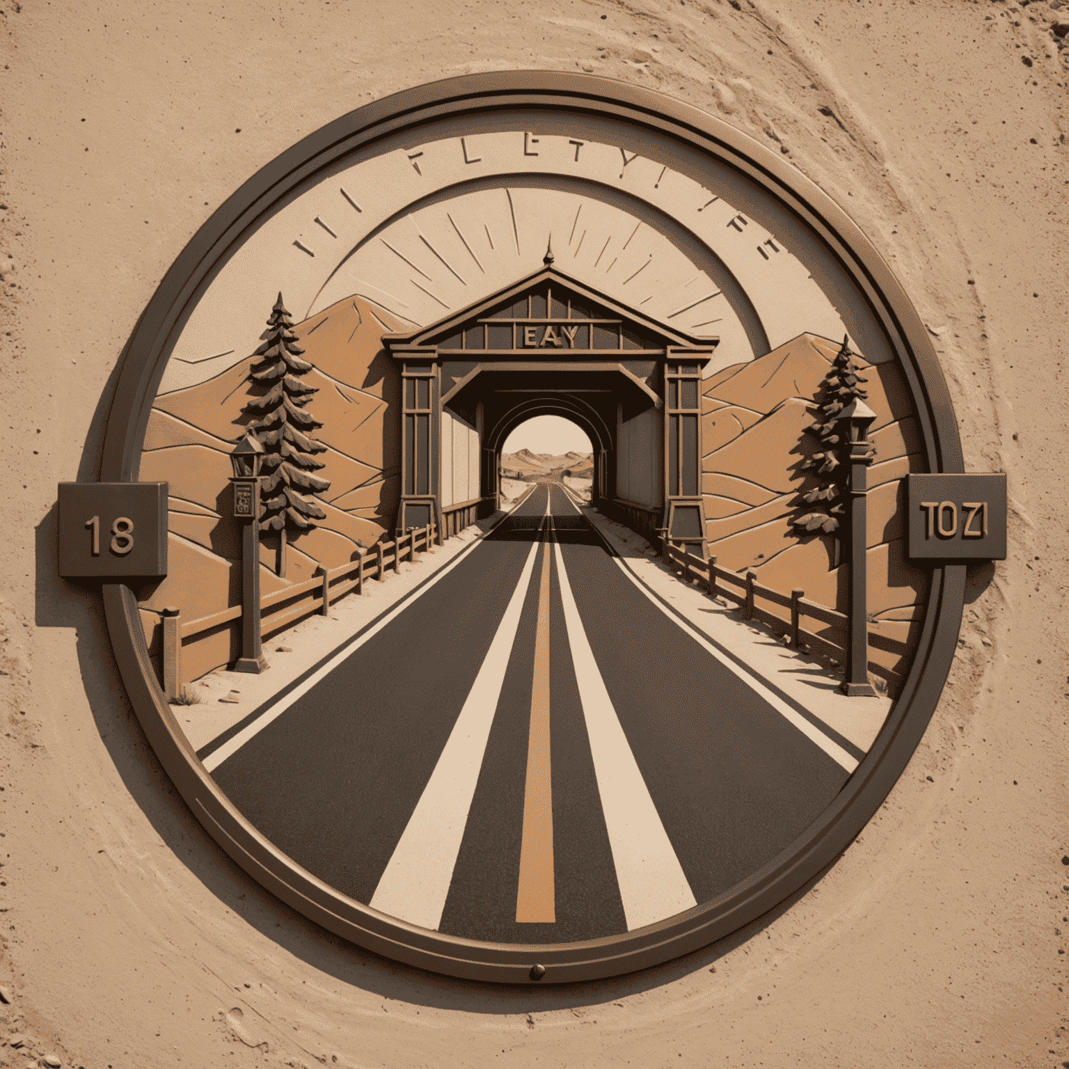 Toslyk logo - A stylized road with a toll gate in bronze and sand colors