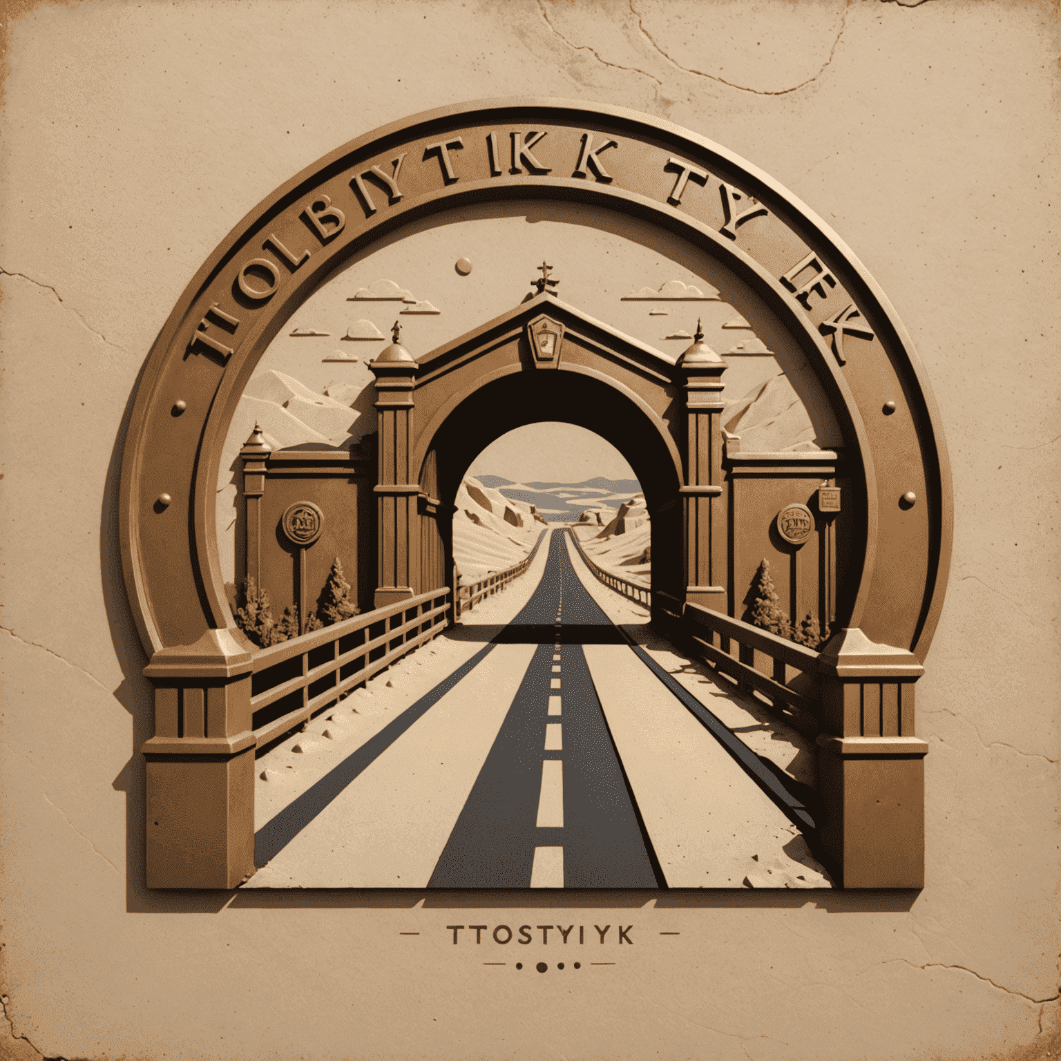 Toslyk logo - A stylized road with a toll gate in bronze and sand colors