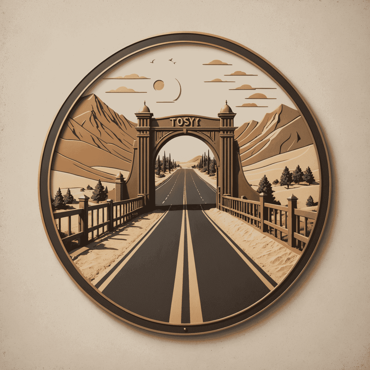 Toslyk logo - A stylized road with a toll gate in bronze and sand colors