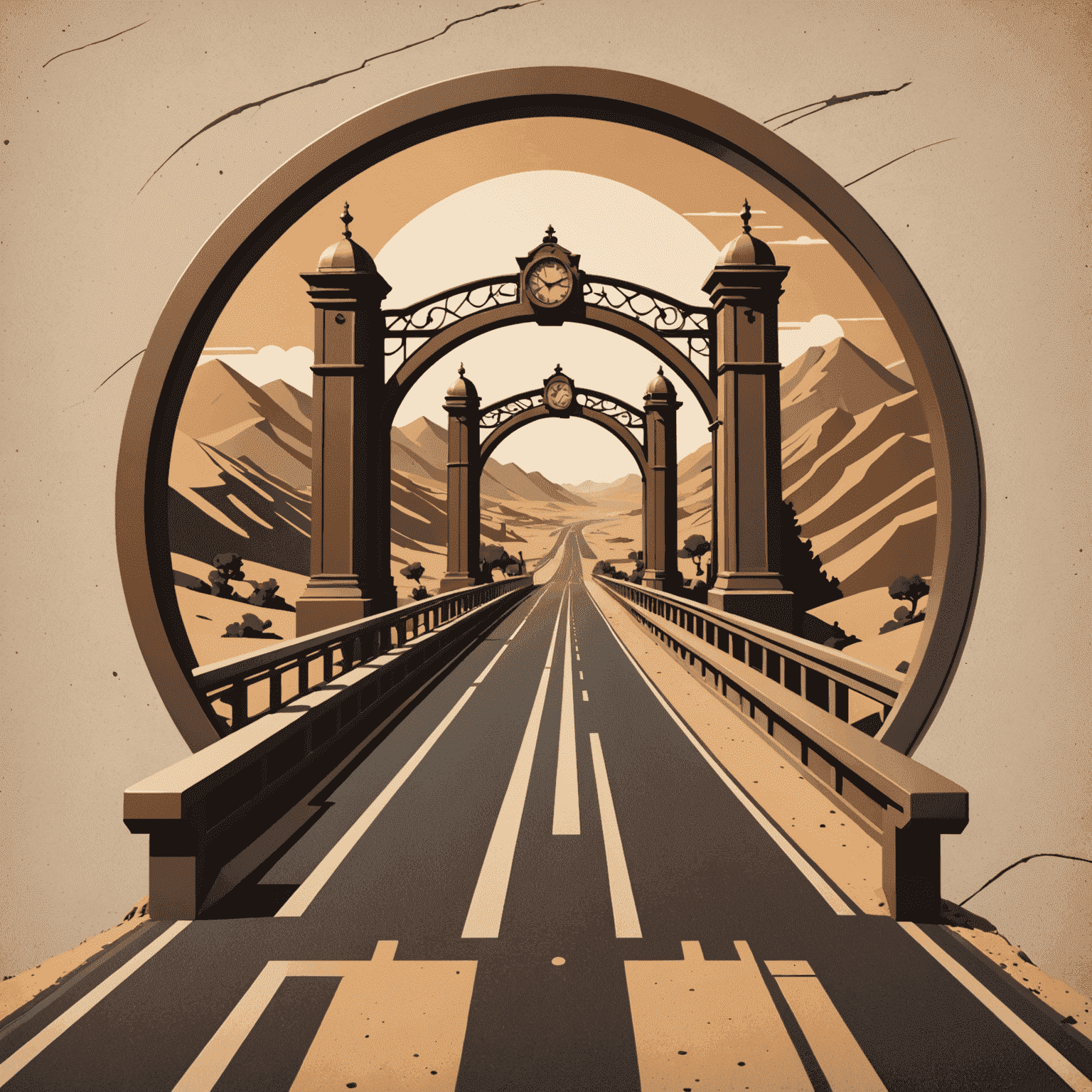 Toslyk logo - A stylized road with a toll gate in bronze and sand colors