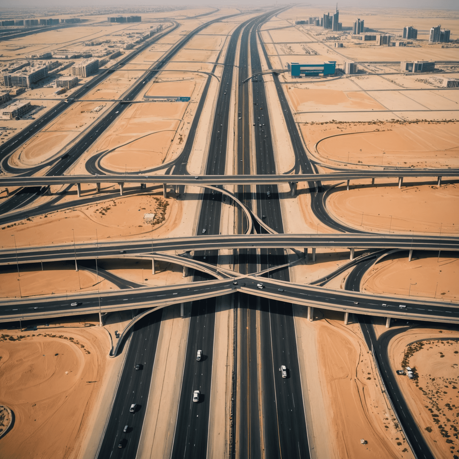 Aerial view of a smooth-flowing highway in UAE with Toslyk toll gates visible