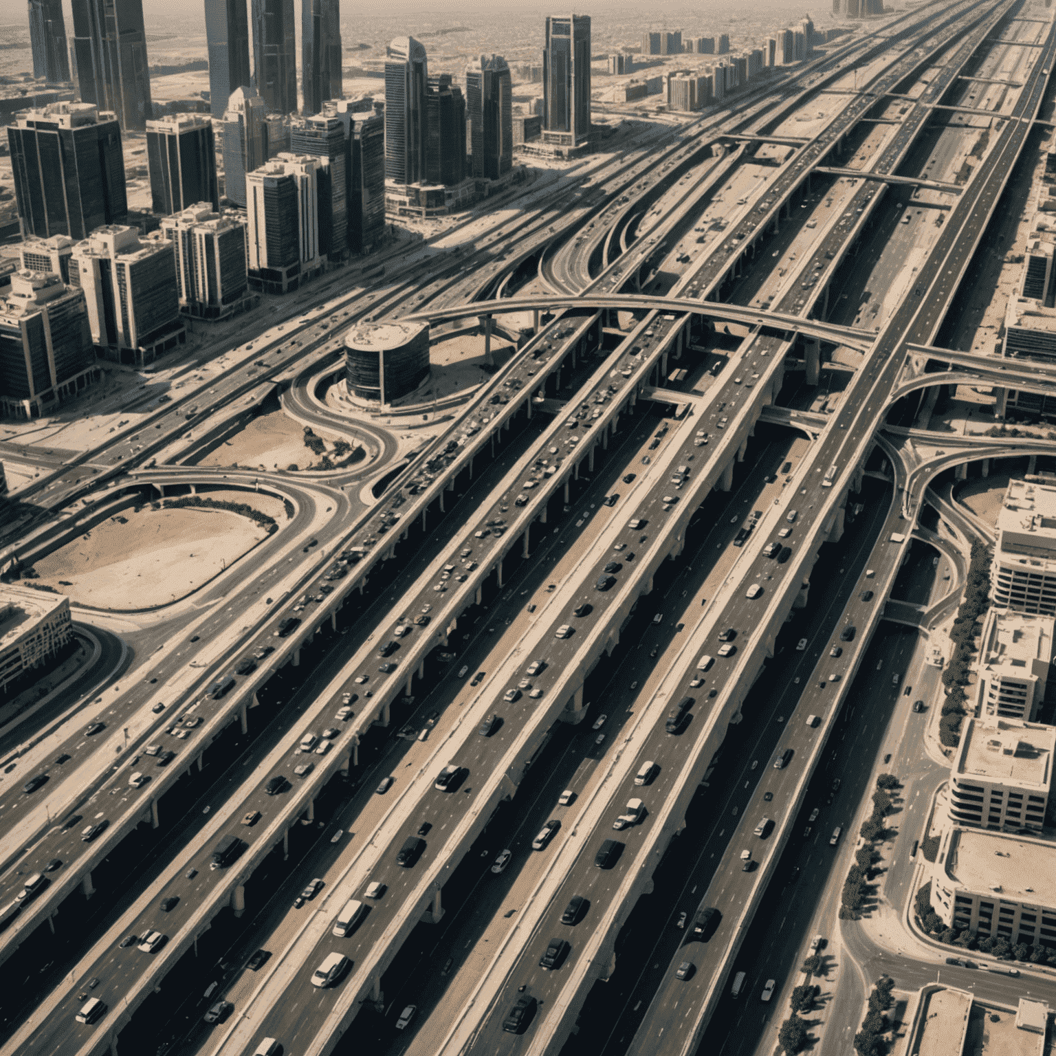 Before and after comparison of Sheikh Zayed Road traffic, showing significantly reduced congestion